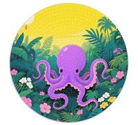 Puzzle Pulpo 1000 Piezas para Adultos Juego EduGatoivo de cartón Rompecabezas Pulpo Púrpura Plantas Verdes Decorativo Regalo 1000pcs (67.5x67.5cm)