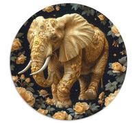 Puzzle redondo 1000 piezas decoración elefante adornado estilo arte animal dorado rompecabezas ecológico para adultos para adolescentes y adultos 1000 piezas (67,5 x 67,5 cm)