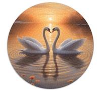 Puzzle redondo 1000 piezas Escena de amor cisnes arte atardecer romántico rompecabezas ecológico para adultos para juego en familia e idea de regalo de cumpleaños para amigos, 1000 piezas (67,5 x 67,5