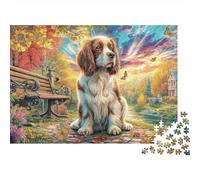 Puzzle Regalo Cocker Spaniel in Autumn Park San Valentín 1000 Piezas Adultos Spaniel Parque Atardecer Otoño Premium Grueso Resistente Vibrante Desafiante Alivio Estrés 38x26cm/1000pzs