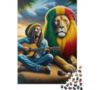 Puzzle Reggae Vintage 1000 Piezas león Hombre Adultos Papel Grueso decoración Pared Regalo Educativo Rompecabezas Papel Arte Musical Relajante 52x38cm/1000pcs
