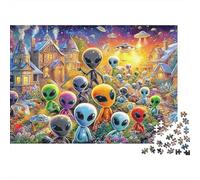 Puzzle Relajación Alien Village 1000 Piezas Adultos Aliens Multitud Colorida Fantasía Premium Grueso Resistente Desafiante Alivio Estrés 38x26cm/1000pzs