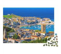 Puzzle Relajación Paisaje Pueblo Costero 1000 Piezas Adultos St Ives Pueblo Costero Cornualles Puerto Día Premium Grueso Resistente Desafiante Alivio Estrés 52x38cm/1000pzs