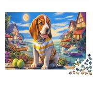 Puzzle Rompecabezas Beagle con Camisa a Rayas y Manzanas Verdes por Seaside 1000 Piezas - Adultos, Desafiante, Decoración del Hogar, Regalo Pet 52x38cm/1000pcs