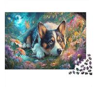 Puzzle Rompecabezas Cachorro Corgi en Flores iluminadas 1000 Piezas - Adultos, Desafiante, Decoración del Hogar, Regalo Mascotas 70x50cm/1000pcs