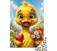Puzzle Rompecabezas Cute Duckling Holding Flower 1000 Piezas - Adultos, Desafiante, Decoración del Hogar, Regalo 38x26cm/1000pcs