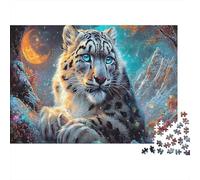 Puzzle Rompecabezas Leopardo de Nieve bajo Luna Media Luna de Fuego Vida Silvestre 1000 Piezas - Adultos, Desafiante, Decoración del Hogar, Regalo 38x26cm/1000pcs