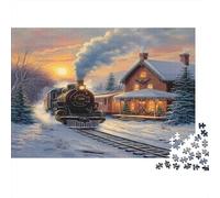 Puzzle Scène de Train d'hiver Pour Adultes,52x38cm/1000pcs,jeu Éducatif,décoration De La Maison,