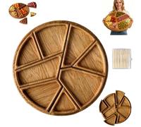 Puzzle Serving Tray Wood, Funny Round Shaped Puzzle Serving Tray with 8 Removable Compartments, Free 100 Disposable Forks for Fruits, Nuts, Meats, Dips, Party, Daily Family Meals (Large 30x30x4cm)