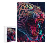 Puzzle sofisticado para adultos, 300 piezas, rompecabezas de tigre de neón para adolescentes, juegos divertidos, promueve la memoria, gran regalo para los amantes de los juegos, 300 unidades