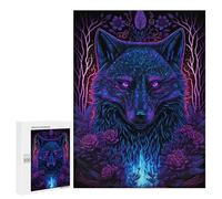 Puzzle sofisticado para adultos, 500 unidades, diseño de lobo de neón en flores, juego familiar, regalo de cumpleaños, gran regalo para los amantes de los juegos, 500 unidades