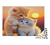 Puzzle Sostenible de Gato Lindo 1000 Piezas Dos Gatitos Abrazándose al Atardecer Papel Reciclado para Adultos | Regalo para Familias 52x38cm/1000pcs