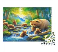 Puzzle Sostenible de Oso Pardo de 1000 Piezas - Oso, Lobo, Río - para Adultos - Juego Educativo de Descompresión 70x50cm