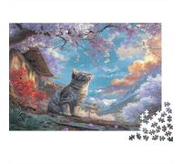 Puzzle Tabby Cat in Cherry Blossom Village 1000 Pezzi Ragazzi E per Adulti - Pet Rilassamento Di Giochi E Intrattenimento Familiare, Parete Da Decorazione E Regalo 70x50cm/1000pcs