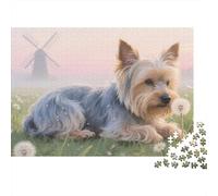 Puzzle Terrier Yorkshire De 1000 Piezas para Adultos, Rompecabezas Campo de Flores con Molino de Viento Adultos, Juego Familiar Productos Lúdicos Creativos 1000pcs (75x50cm)