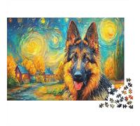 Puzzle The German Shepherd Under The Starry Night 1000 Pezzi, Pet Giocosa Sfida Giochi Educativi per Adulti, Casa Decorazione 70x50cm/1000pcs