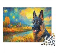 Puzzle The German Shepherd Under The Starry Night Jigsaw Giochi Educativi 1000 Pezzi Pet, Casa Decorazione, Adulti per Regalo 70x50cm/1000pcs