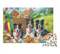 Puzzle Three Border Collies on Picnic Blanket 1000 Pezzi Pet - Adulti per, Gioco Familiare, Parete Da Decorazione E Regalo 70x50cm/1000pcs