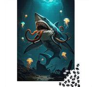 Puzzle Tiburón 1000 Piezas para Adultos Juego EduGatoivo De Madera Rompecabezas Monstruo de Las Profundidades Tiburón Decorativo Regalo para Hombre 1000pcs (75x50cm)