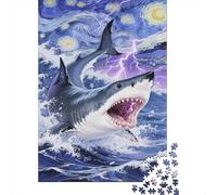 Puzzle Tiburón 1000 Piezas para Adultos Juego Relajante De Madera Puzzles Tiburón Olas Vórtice Cielo Decorativo Regalo Original 1000pcs (75x50cm)