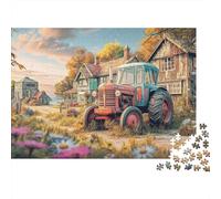 Puzzle Tractor Rural Rústico 1000 Piezas Cartón Resistente | Estilo Arte Rural Vintage Retador Educativo Desarrollo cognitivo Entrenamiento Cerebral Todas Las Edades 52x38cm