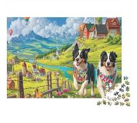 Puzzle Two Border Collies Run in Mountain Meadow 1000 Pezzi per - Adulti per, Gioco Familiare, Parete Da Decorazione E Regalo 52x38cm/1000pcs