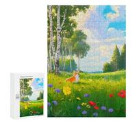 Puzzle Un lindo corgi sentado en un prado colorido rompecabezas de madera de 300,500 piezas para adultos