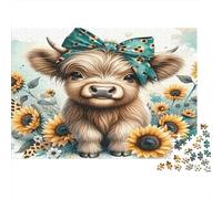 Puzzle Vaca Bonita Girasol 1000 Piezas para Adultos Papel Grueso Rompecabezas Educativo Decoración Pared 38x26cm/1000pcs