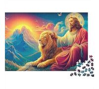 Puzzle Viaje Jesus in Heaven 1000 Piezas Adultos Jesús León Montañas Atardecer Halo Premium Grueso Resistente Desafiante Alivio Estrés 38x26cm/1000pzs