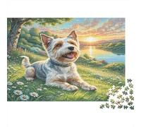 Puzzle Welsh Terrier para Adultos Niños: Perro Junto al Lago al Atardecer Mayores de 12 Años Juego Educativo 38x26cm/1000pcs