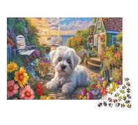 Puzzle Westie Lies in Seaside Flower Garden per 1000 Pezzi per Adulti - Gioco Familiare E Rilassamento, Parete Da Decorazione E Regalo 70x50cm/1000pcs