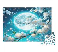 Puzzle White Floress on A Moonlit Night De 1000 Piezas Interesante Rompecabezas para Adultos De 1000 Piezas Juego Entretenimiento Creativo 52x38cm/1000pcs