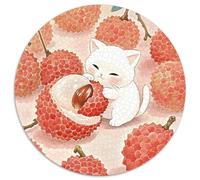 Puzzle White Gato 1000 Piezas para Adultos Juego Relajante de cartón Rompecabezas Gato Blanco Lichi Decorativo Regalo para Hombre 1000pcs (67.5x67.5cm)
