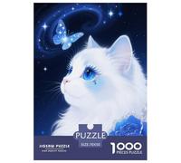 Puzzle White Gato 1000 Piezas para Adultos Y Niños Juego EduGatoivo Puzzle Gato Blanco Luz Estrellas Decorativo Regalo Ideal 70x50cm/1000pcs