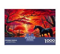 Puzzle Yegua Negra 1000 Piezas para Adultos, Puzzle Bosque Rojo Fantástico Adultos, Juego De Rompecabezas De Habilidad Difícil De Completar 38x26cm/1000pcs