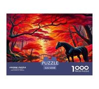Puzzle Yegua Negra De 1000 Piezas para Adultos, Puzzle Bosque Rojo Fantástico Adultos, Rompecabezas Familiar Regalos Creativos 52x38cm/1000pcs
