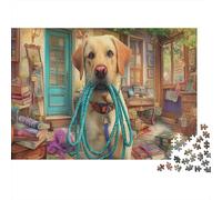 Puzzle Yellow Lab Holds Blue Rope in Cozy Room 1000 Pezzi Giochi Sfidanti per per Adulti, Gioco Familiare, Adulti Regalo E Decorazione 70x50cm/1000pcs