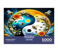 Puzzle Yin-Yang 1000 Piezas Muy difícil - Girasoles Abejas Yin-Yang Natural 52x38cm