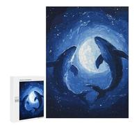 Puzzle500 PCS Siluetas de ballenas Under Moon Puzzle para adultos Juegos Relajantes Mejoran la memoria Regalos únicos para cumpleaños y Navidad 500 PCS