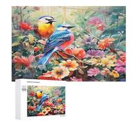 Puzzles 1000 piezas Birds and Flowers Puzzle para adultos y niños, de madera, juego educativo desafío de juguete, juego familiar divertido (75 × 50 cm)