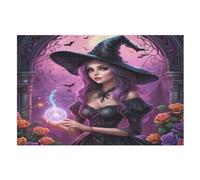 Puzzles 1000 piezas bruja de halloween rompecabezas para adultos y niños de madera juego educativo desafío de juguete, juego familiar divertido (75×50cm)