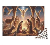 Puzzles 1000 Piezas Luz Divina de Ángel Noche Santa Serena Cartón Resistente para Amantes del Tiempo Tranquilo Vínculo Familiar 38x26cm/1000pcs