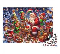 Puzzles 1000 Piezas Papá Noel y Taller de Elfos Diversión de Artesanía de Fiestas Cartón Resistente Niños +12 Jugadores de Juegos Cerebrales 38x26cm/1000pcs