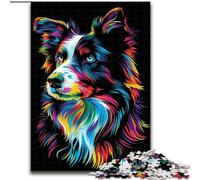 Puzzles 1000 Piezas para Adultos DJ Neon Border Collie de Madera, Juego Familiar Interactivo, Apto para Mayores de 14 Años 50x75cm Un Regalo Ideal para Navidad o Cumpleaños