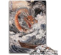 Puzzles 1000 Piezas para Adultos Dragón Ola Japonés para Mayores de 14 años Juego práctico Juego de Navidad Regalos 26x38cm