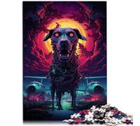 Puzzles 1000 piezas para adultos perro de pie cerca de un avión nocturno, rompecabezas difícil de 38 x 52 cm para regalar a toda la familia