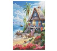 Puzzles 1000 piezas Seaside Cottage Puzzle para adultos y niños, de madera, juego educativo de reto de juguete, juego familiar divertido (78×53cm)