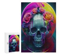 Puzzles 300 PCS para Adolescentes Calavera Colorida con Rosas Puzzle para Adultos Juegos de Relajación Difícil Desafío de Aprendizaje Desafiante 300 PCS