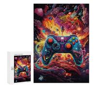 Puzzles 300 PCS para Adolescentes Vibrant Gaming Controller Artwork -92 Puzzles Juegos de Relajación Promueven la Memoria Toda la Familia 300 PCS