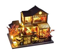 Puzzles 3D de Madera - Kit De Construcción De Maquetas De Casa Con Luz LED | Bloques Artesanales De Villa Miniaturas para Biblioteca, Noche, Navidad, Hombres Y Mujeres, Juguete De Arquitectura